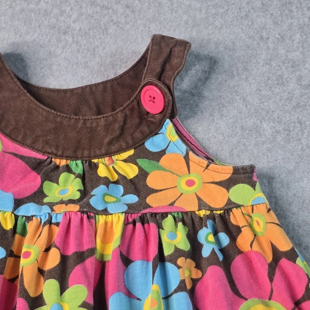 Carters Floral Jumper Dress Girls 4T Brown Pink Blue Retro Kidcore 100%‎ Cotton